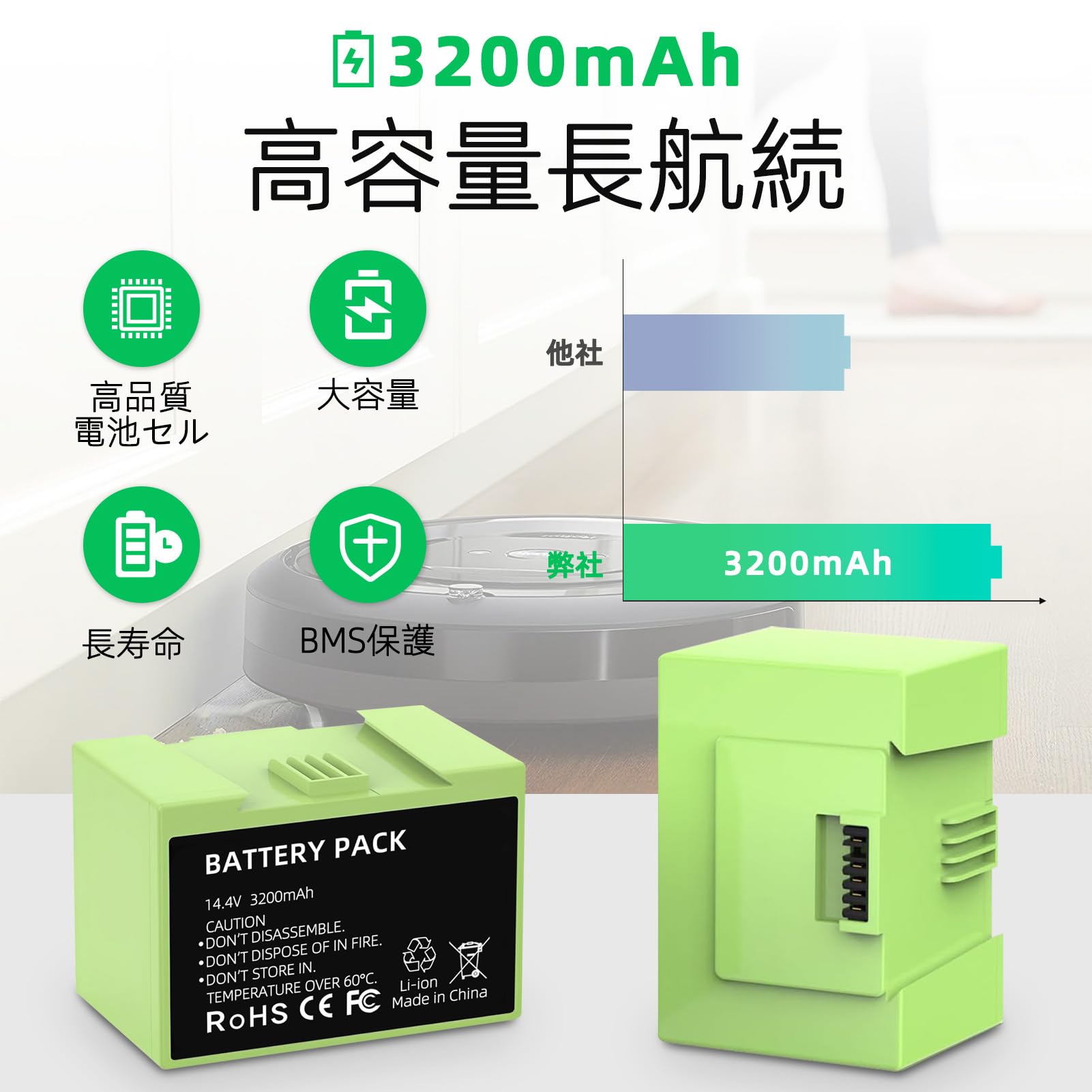 Amazon.co.jp: ルンバ e5 i7 交換用バッテリー 14.4V 3200mAh